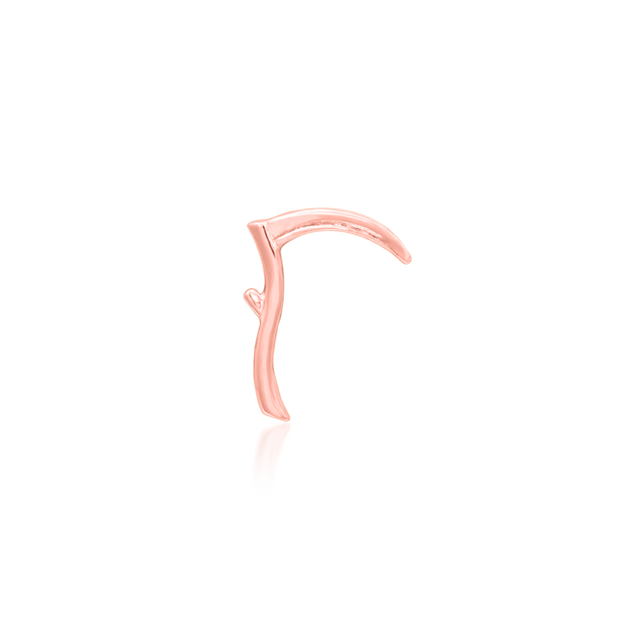 14k rose gold scythe top for threadless jewelry, cartilage, helix, lobe, conch, flat helix piercings