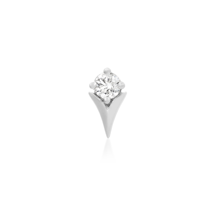 solid gold threadless end with white cz; tulip shape, white gold