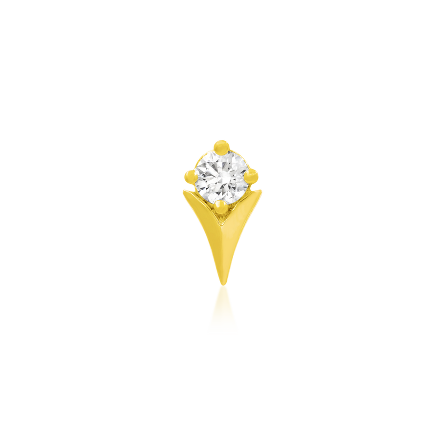 solid gold threadless end with white cz; tulip shape, yellow gold