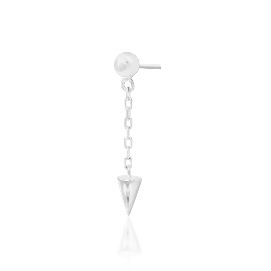 14k white gold threadless cartilage top with gold ball, chain and spike