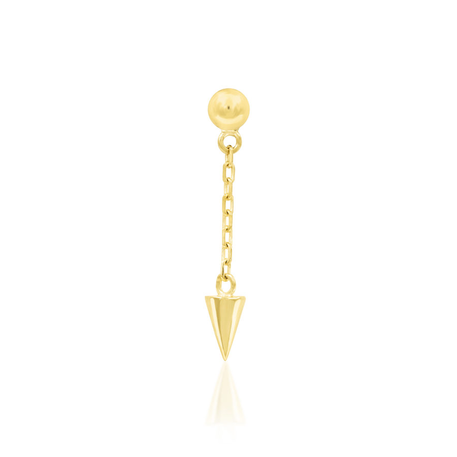 14k yellow gold threadless cartilage top with gold ball, chain and spike