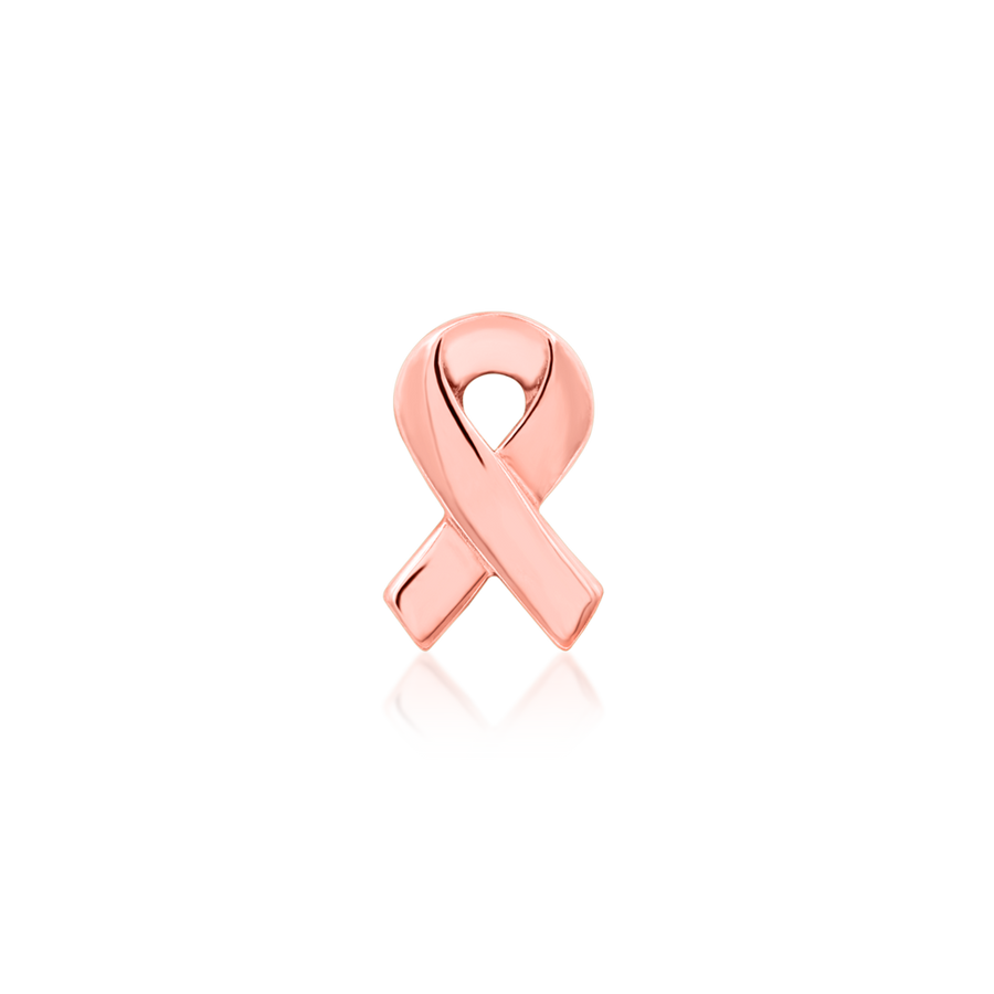 solid gold awareness ribbon for threadless piercings; rose gold, breast cancer pink