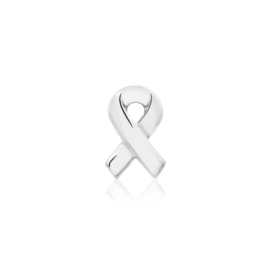 solid gold awareness ribbon for threadless piercings; white gold